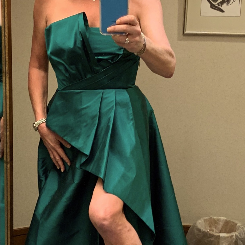 Green Emerald formal dress with matching Manolo Blahnik heels
